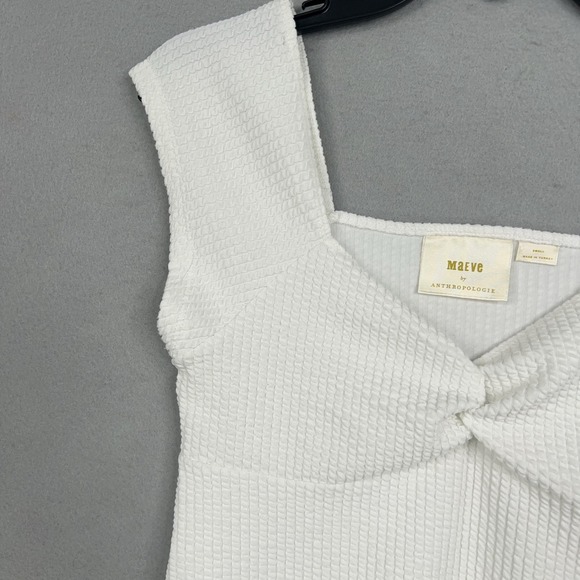 Maeve by Anthropologie Shirt Womens Small White Waffle Knit Twist Front Top Cute - Picture 2 of 15